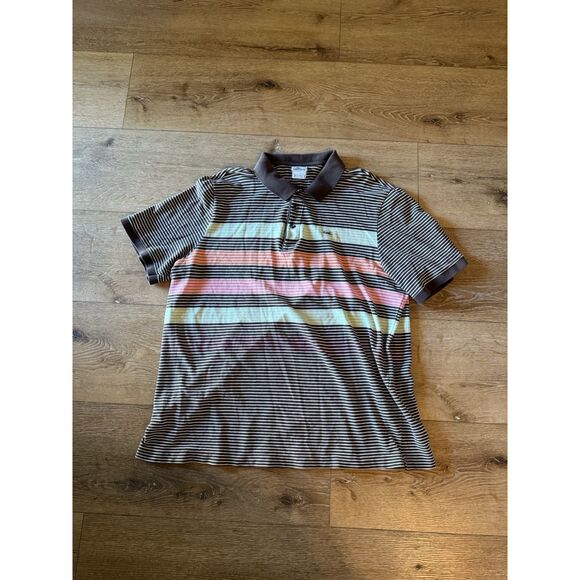 Lacoste Vintage Mens Brown Short Sleeve Striped Polo Shirt Size 9 - Picture 1 of 3